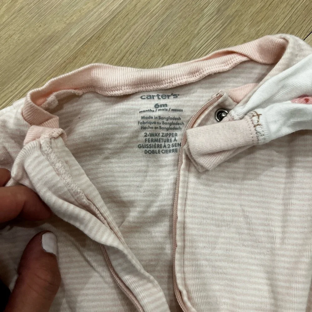 Carter's Light Pink & White Striped Baby Footed Zipper Romper